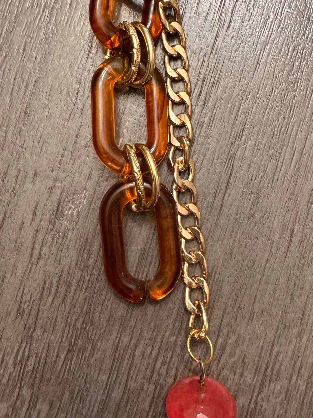 Purse pop . Gold Chain with Amber Links and Pendant